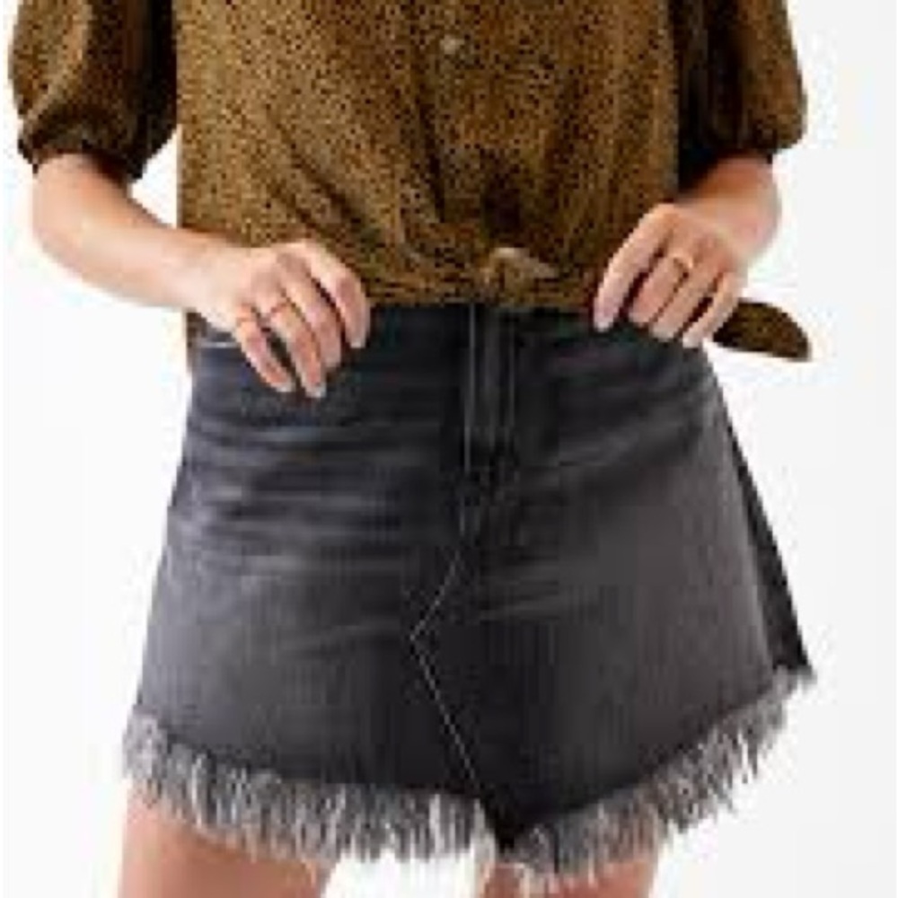 Free People Black Frayed Denim Skirt